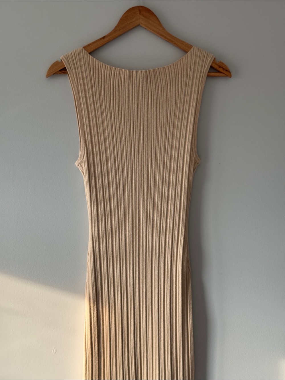 Quince Cotton Cashmere Ribbed Sleeveless Midi Dress - Heather Oatmeal - Size M - Picture 8 of 16